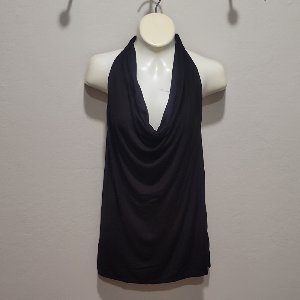 Elegant Black Backless Cowled Halter Top